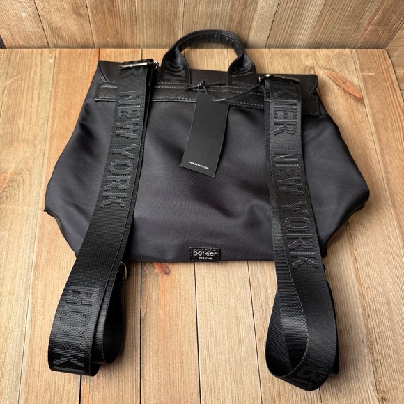 NWT Botkier Trigger Small Black Nylon Faux Leather Backpack Wide Straps Pockets - Picture 2 of 7